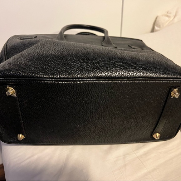 HERMÈS STYLE  BIRKIN BAG SATCHEL HANDBAG BLACK CLÉMENCE LEATHER - Picture 9 of 12